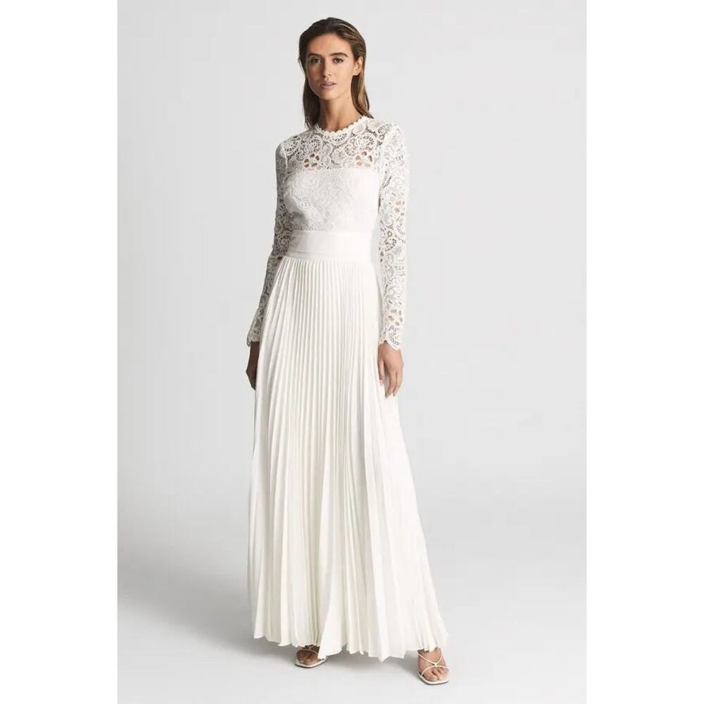 REISS Hazel Lace Top Pleated Dress NWT - Picture 3 of 8